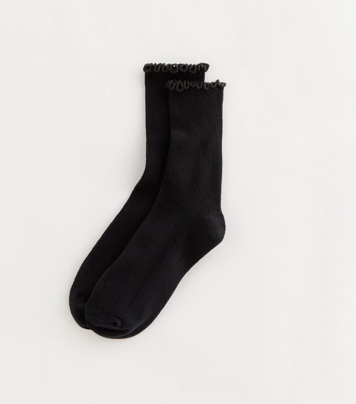 New Look Black Ribbed Frilly Trimmed Socks New Look