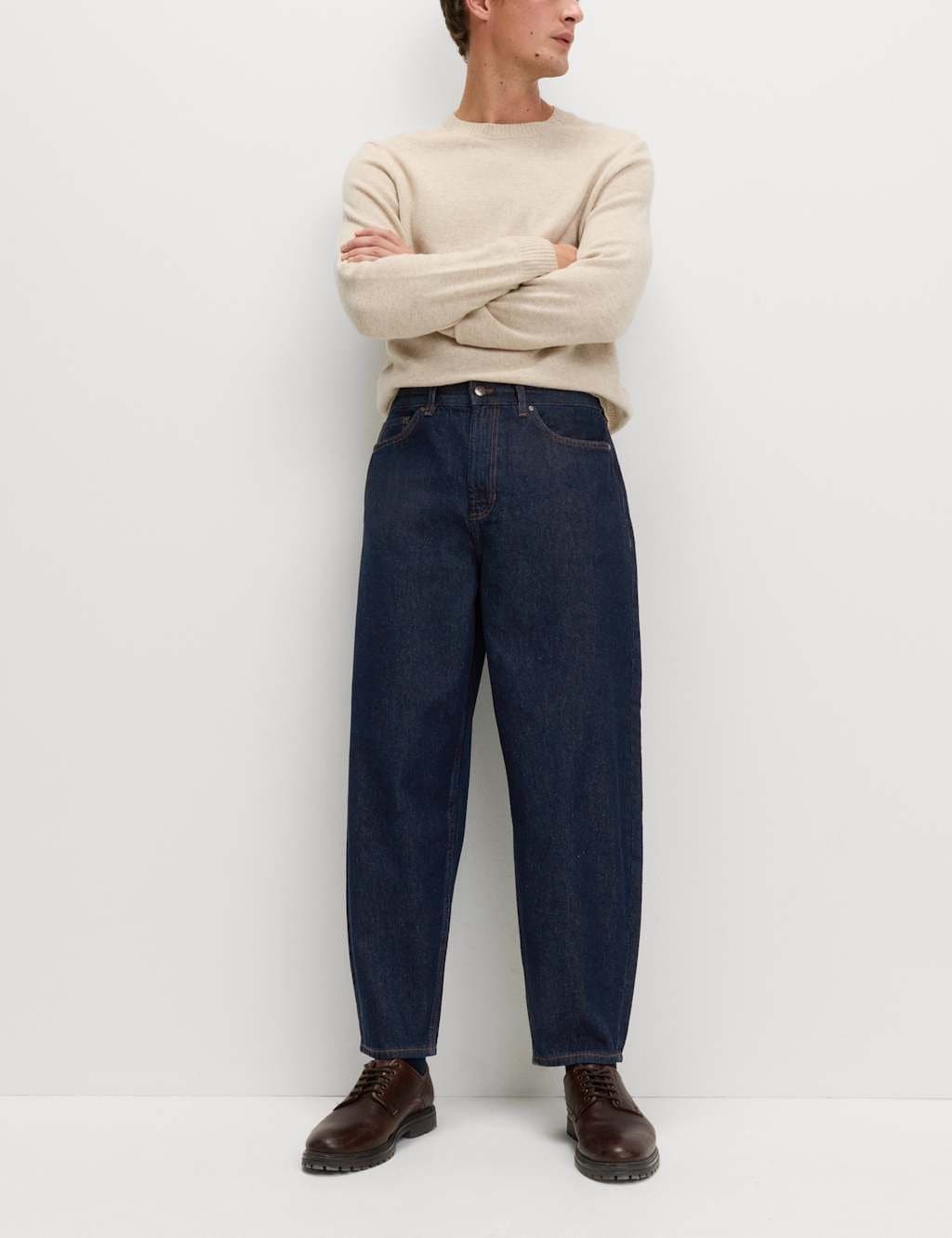 Marks & Spencer M&S Barrel Fit Pure Cotton Rigid Jeans Indigo