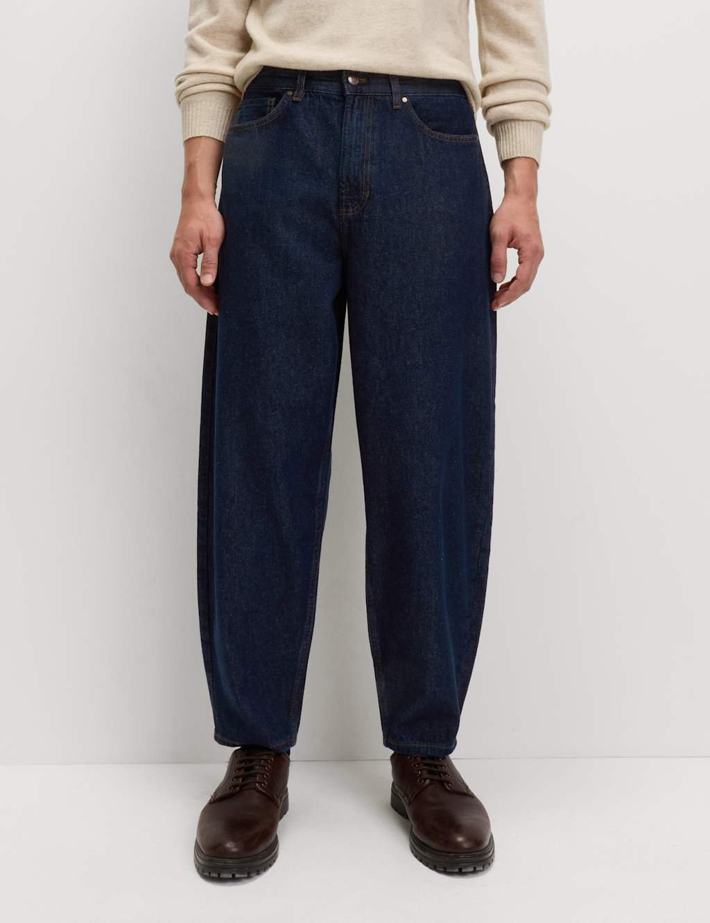 Marks & Spencer M&S Barrel Fit Pure Cotton Rigid Jeans Indigo - 3