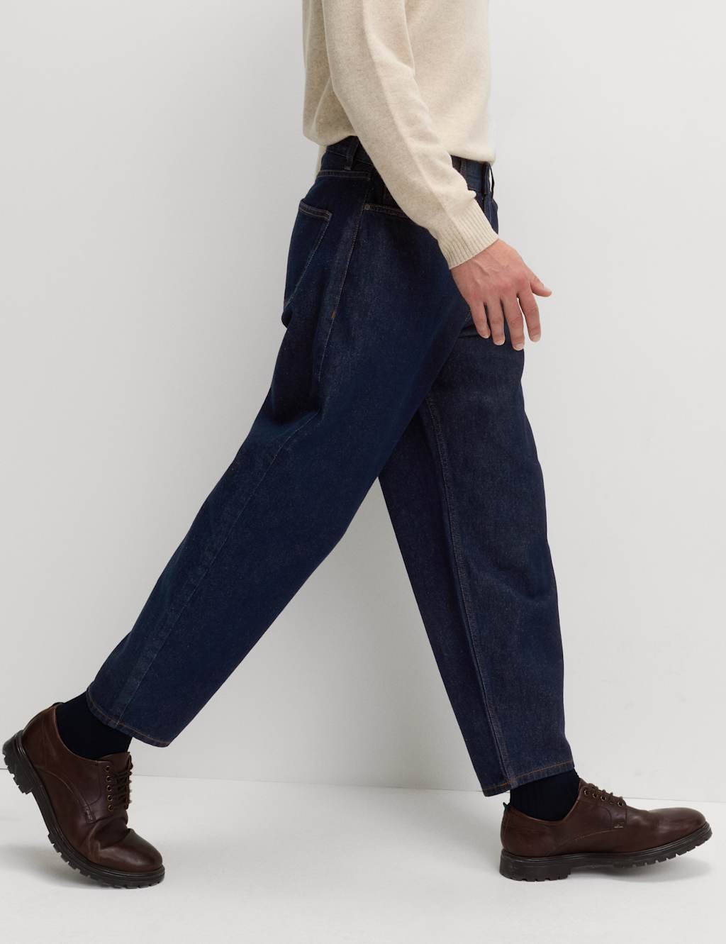 Marks & Spencer M&S Barrel Fit Pure Cotton Rigid Jeans Indigo - 4