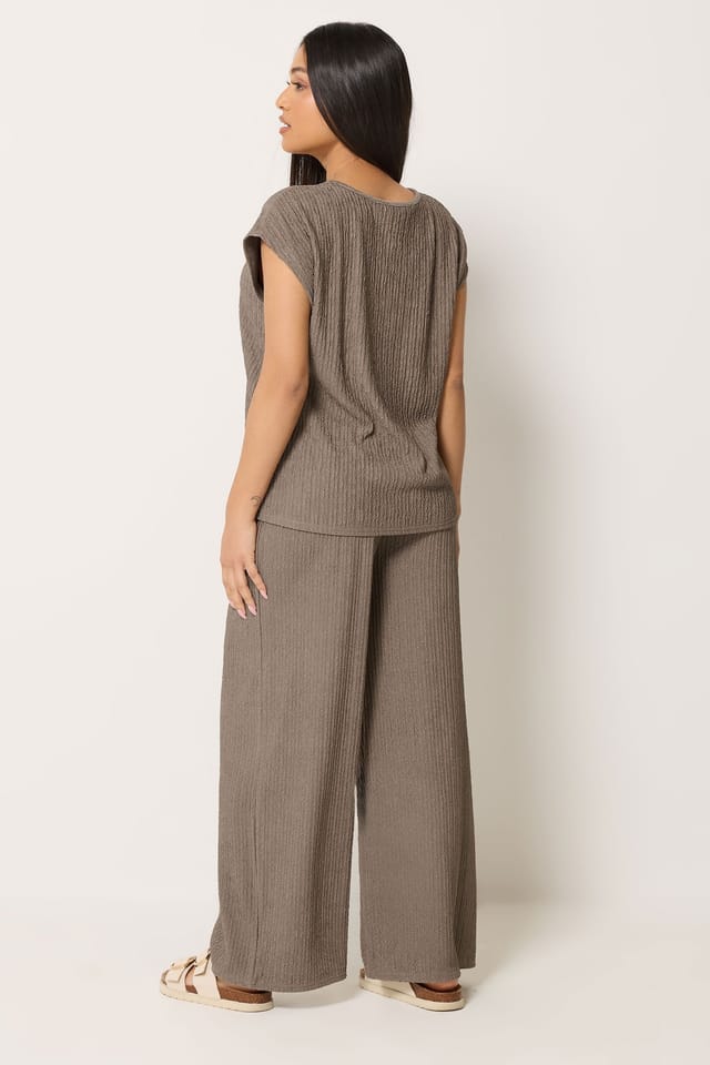 M&Co M&Co Women's Petite Textured Top & Trousers Set in Light Brown - 3