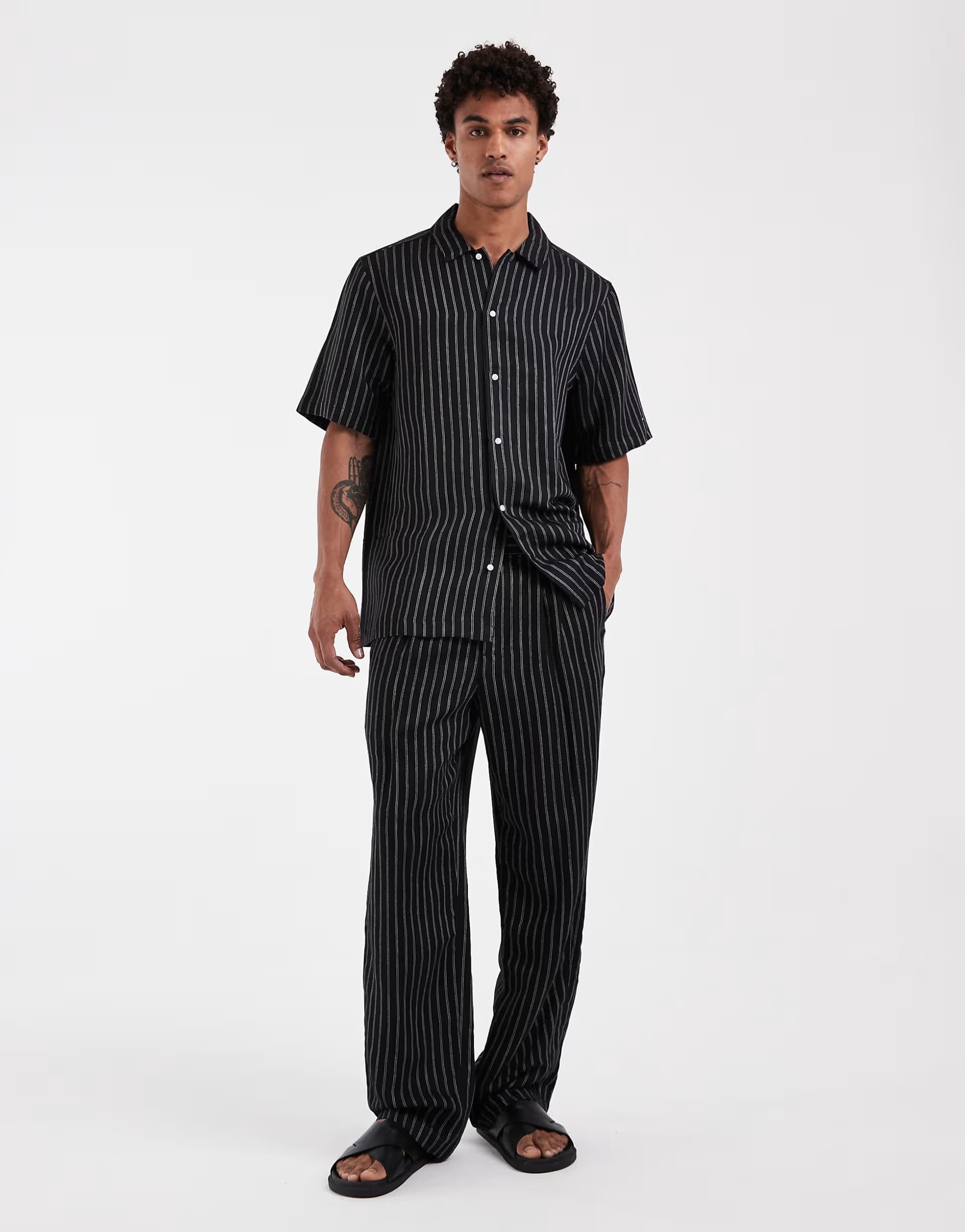 ASOS Tommy Hilfiger linen trousers co-ord in black pinstripe