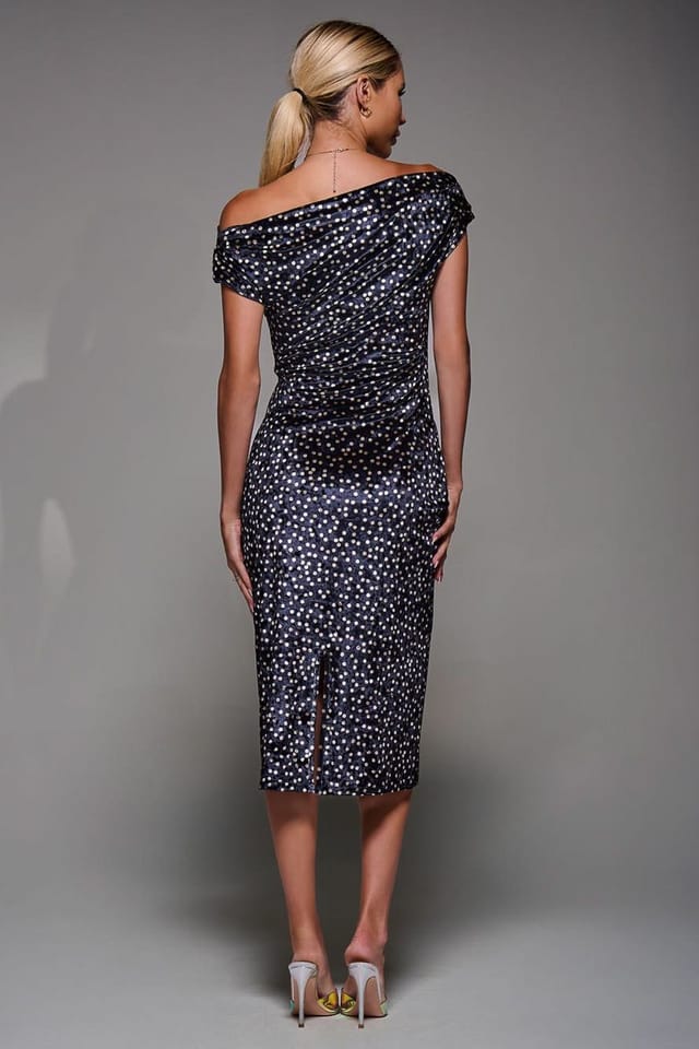 Jolie Moi Jolie Moi Women's Velvet Print Ruched Bodycon Dress in Black - 2