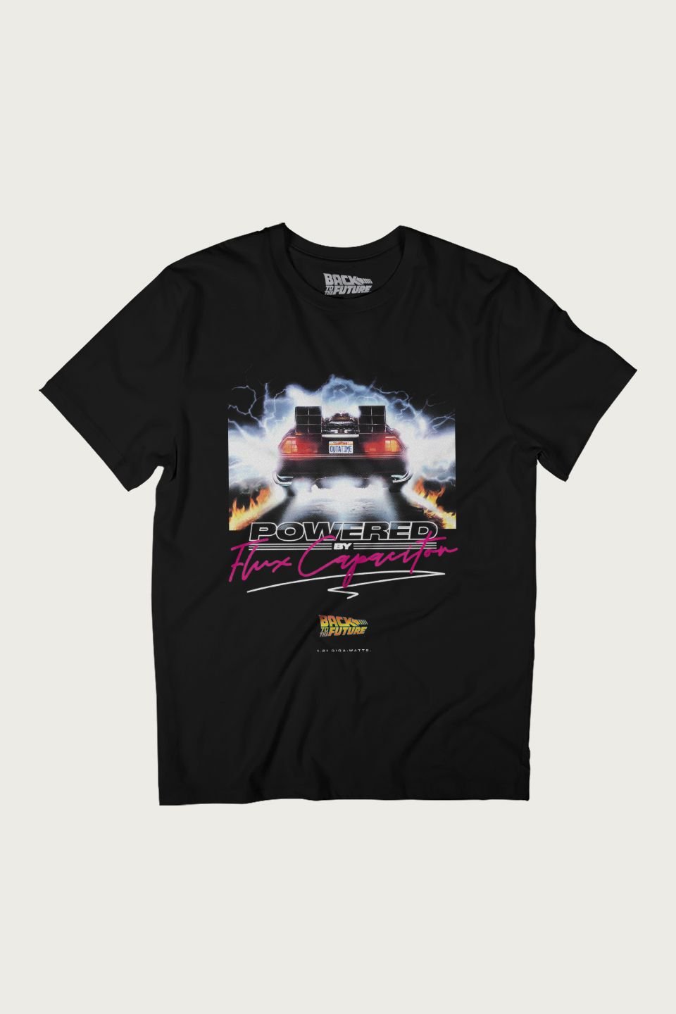 Back To The Future Back To The Future Men's Delorean Powered By Flux Capacitor T-Shirt in Black - 2