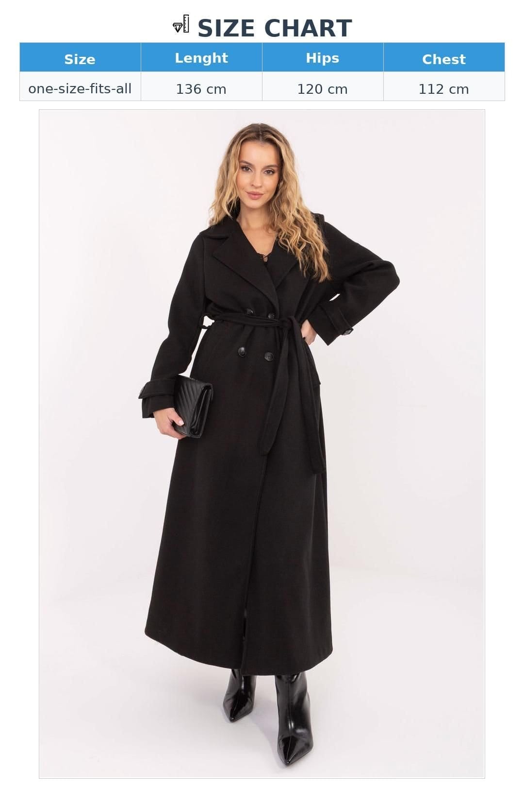 Love Lace Love Lace Women's Long Double Breasted Belted Lapel Coat in Black - 4
