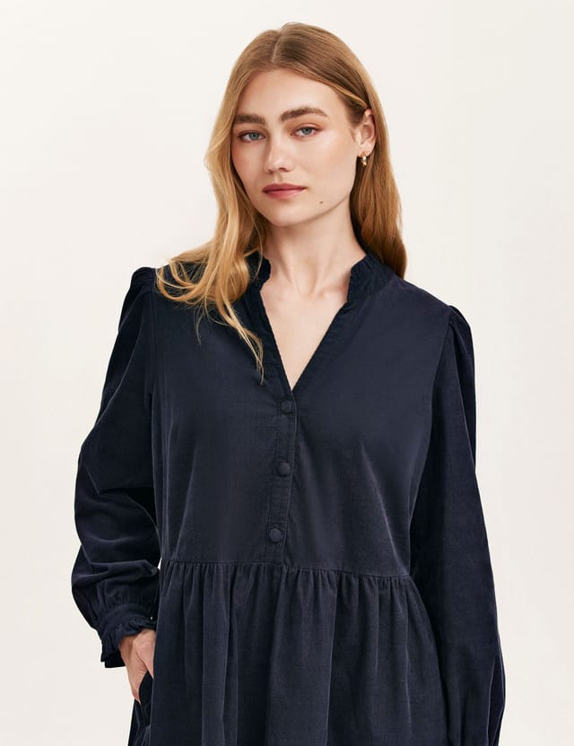 Finery London Finery London Women's Verona Corduroy Tiered Short Dress in Dark Navy - 2