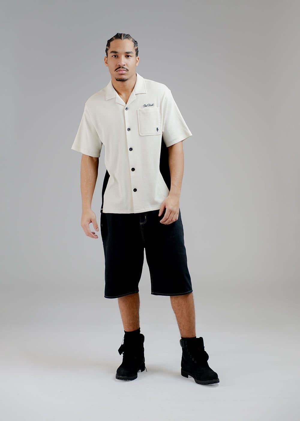 Chet Rock Chet Rock Sienna Men's Oversized Waffle Jersey Shirt with Embroidery in Cream