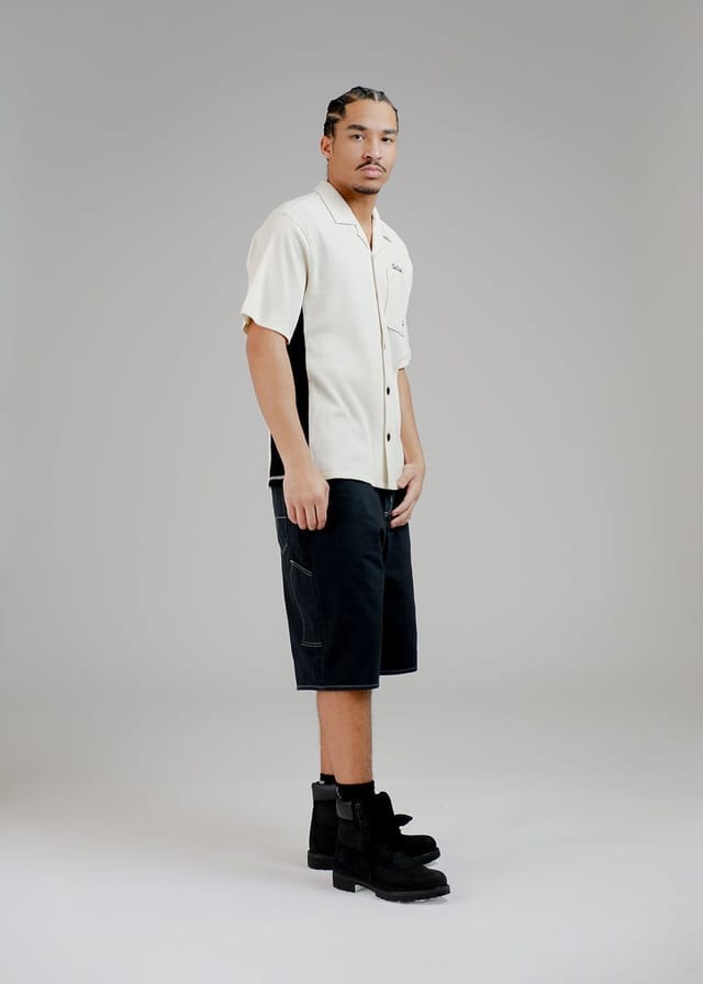 Chet Rock Chet Rock Sienna Men's Oversized Waffle Jersey Shirt with Embroidery in Cream - 2
