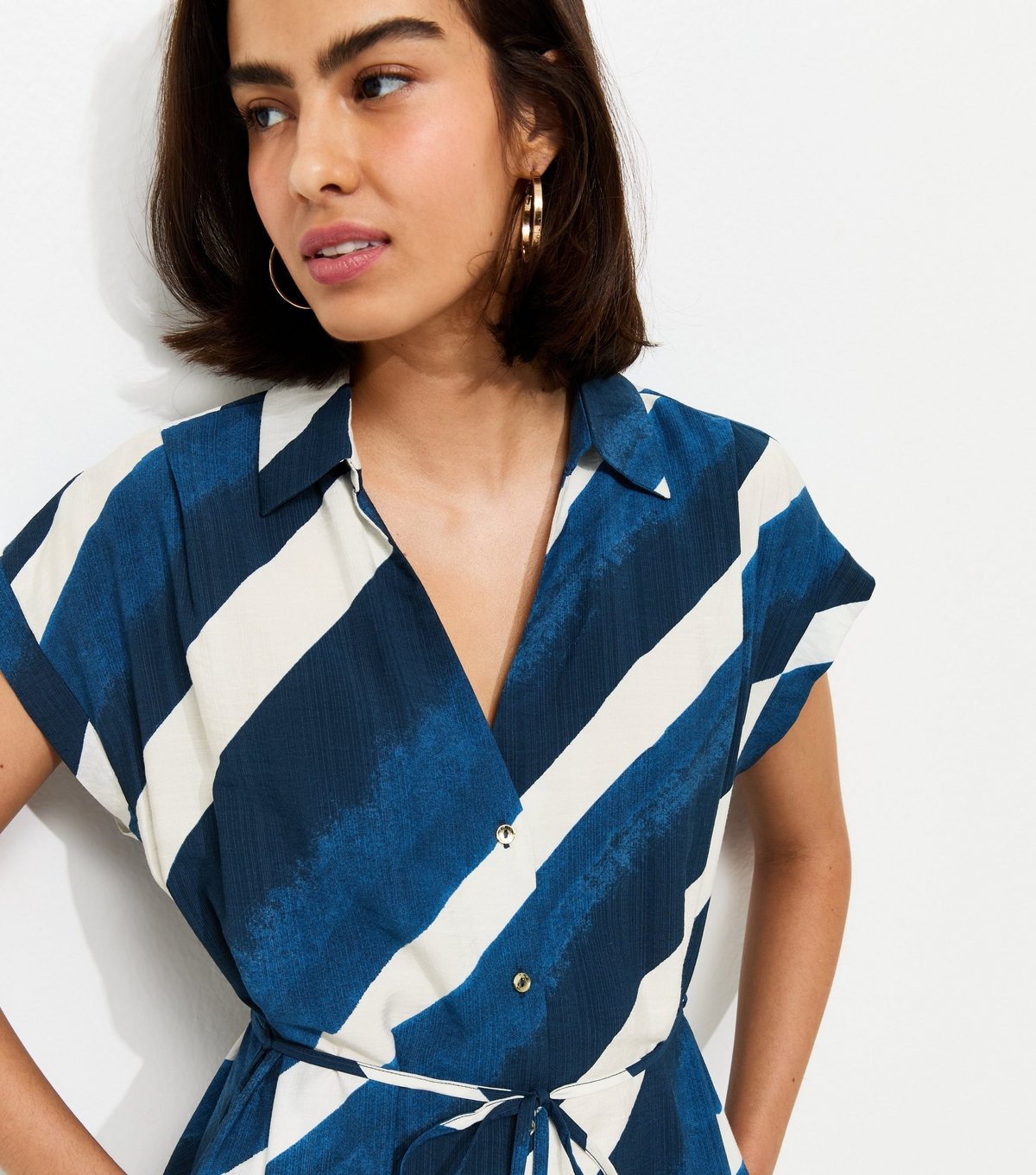 New Look Women's Blue Striped Short Sleeve Midi Shirt Dress New Look - 2