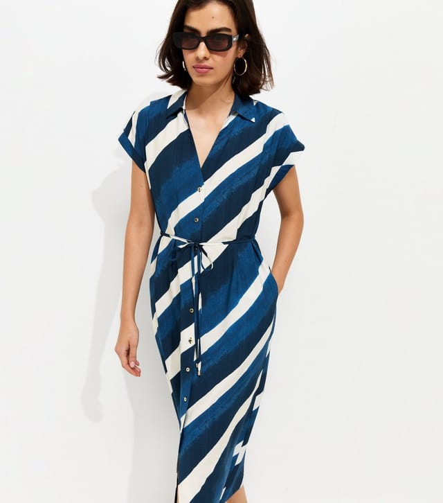 New Look Women's Blue Striped Short Sleeve Midi Shirt Dress New Look - 3