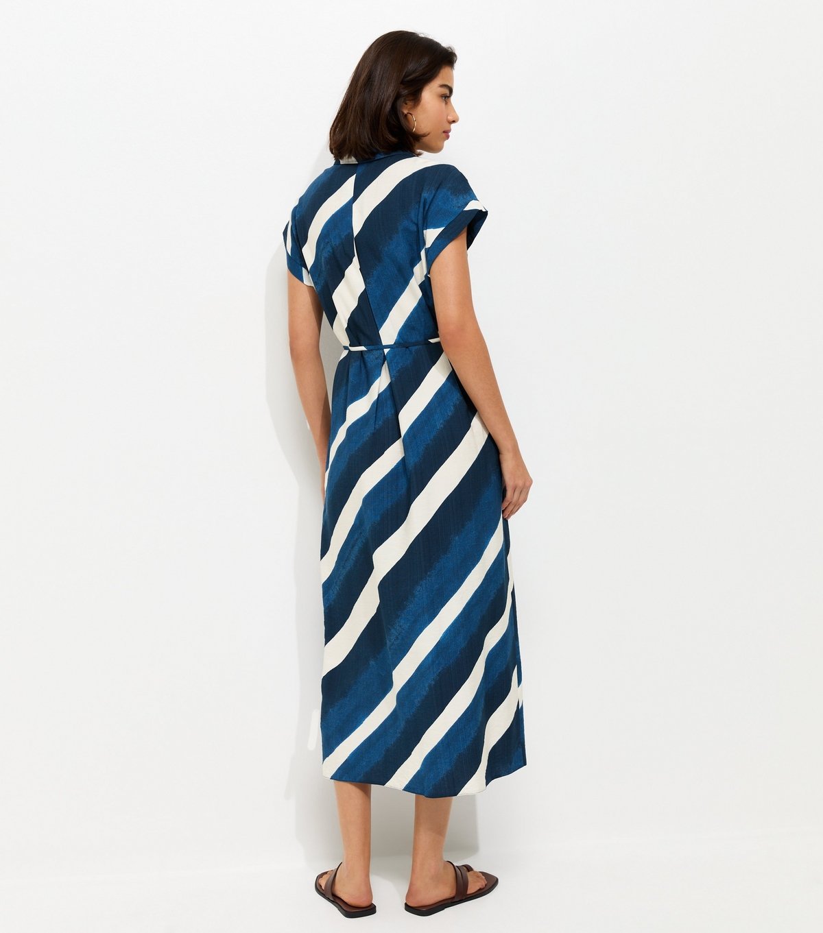 New Look Women's Blue Striped Short Sleeve Midi Shirt Dress New Look - 4