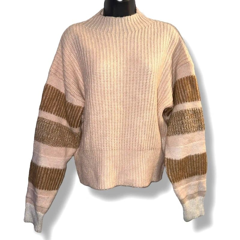 Topshop TopShop beige and tan slouchy striped sweater