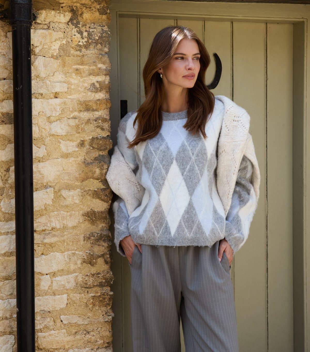 Blue Vanilla Women's Blue Argyle Knit Jumper Blue Vanilla New Look