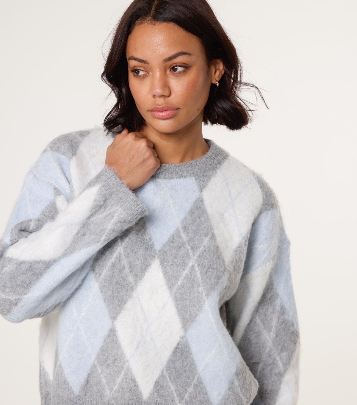 Blue Vanilla Women's Blue Argyle Knit Jumper Blue Vanilla New Look - 3