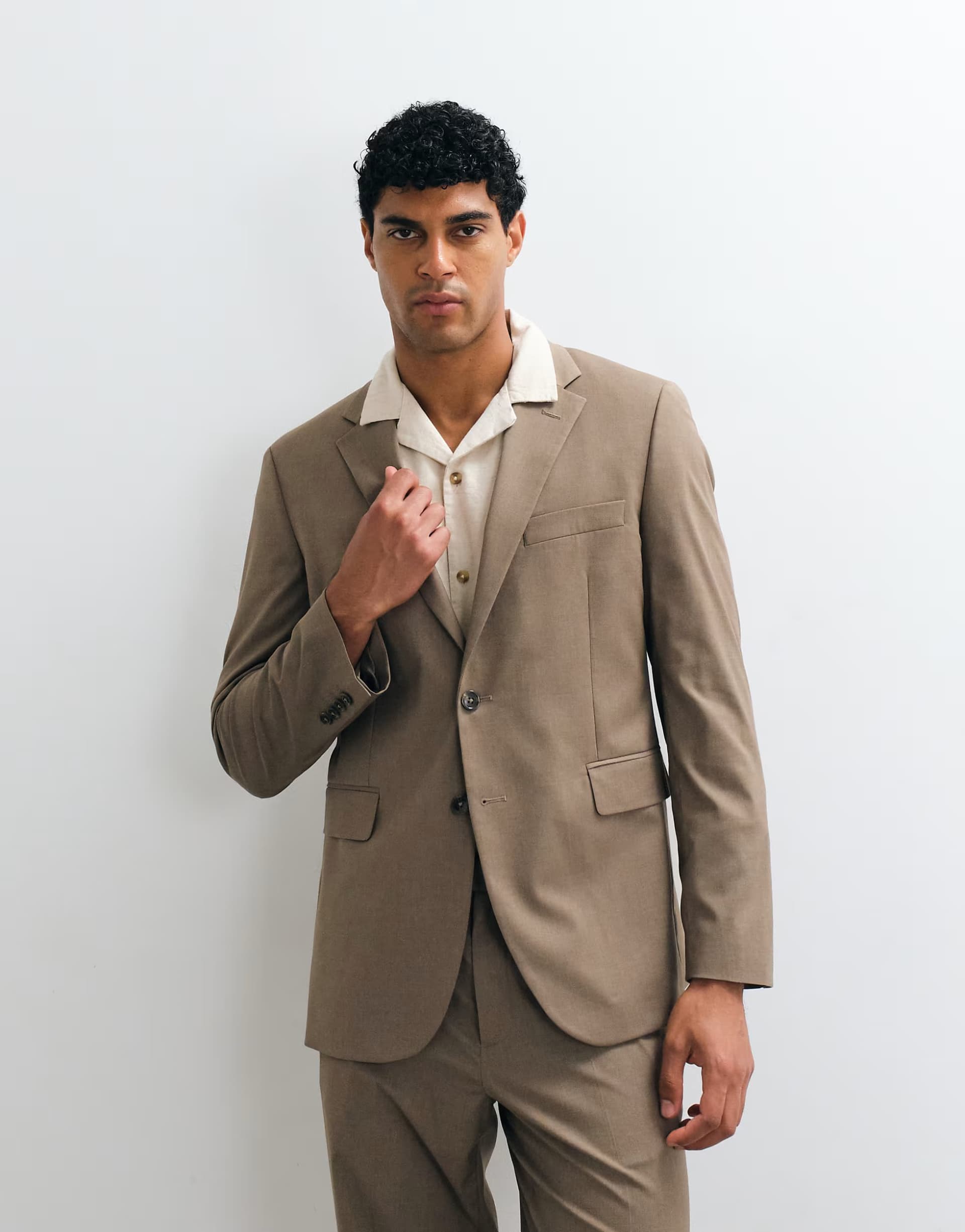 ASOS Mango Milan slim fit suit blazer co-ord in mushroom