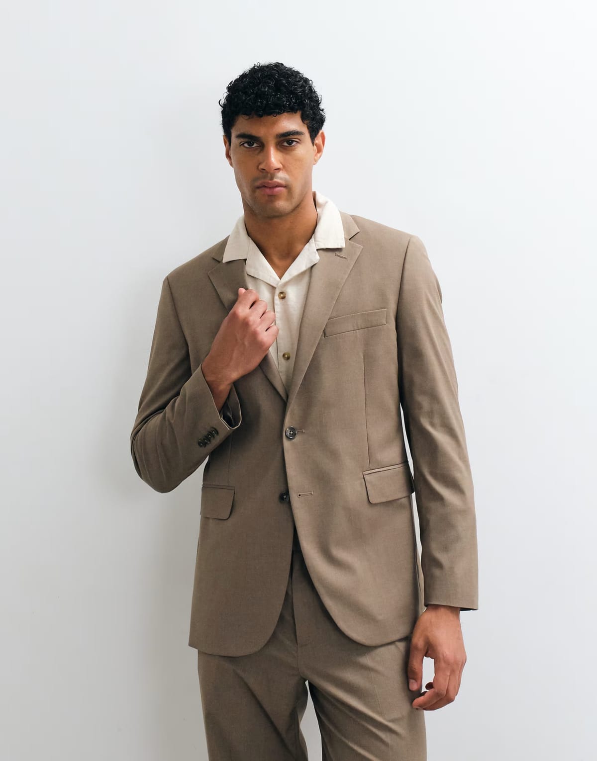 ASOS Mango Milan slim fit suit blazer co-ord in mushroom - 1