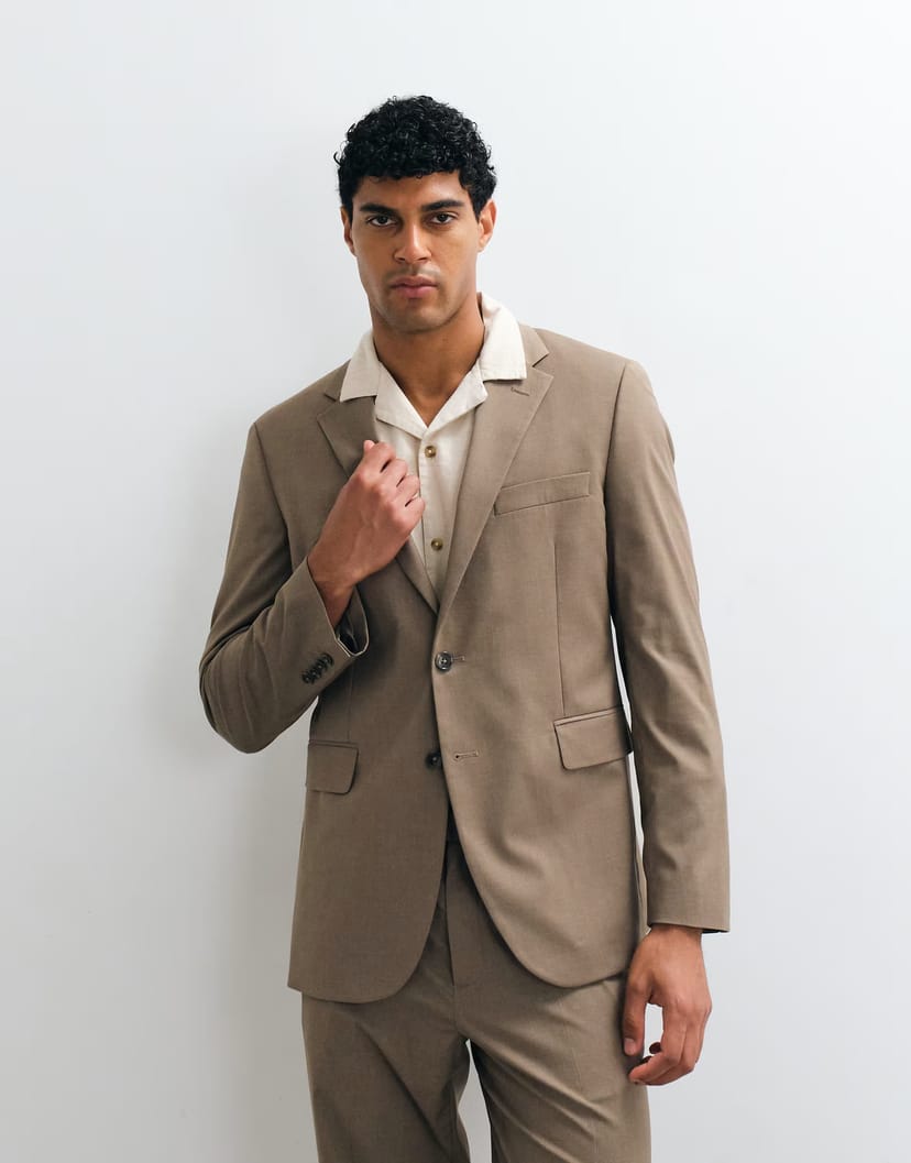 ASOS Mango Milan slim fit suit blazer co-ord in mushroom - 1