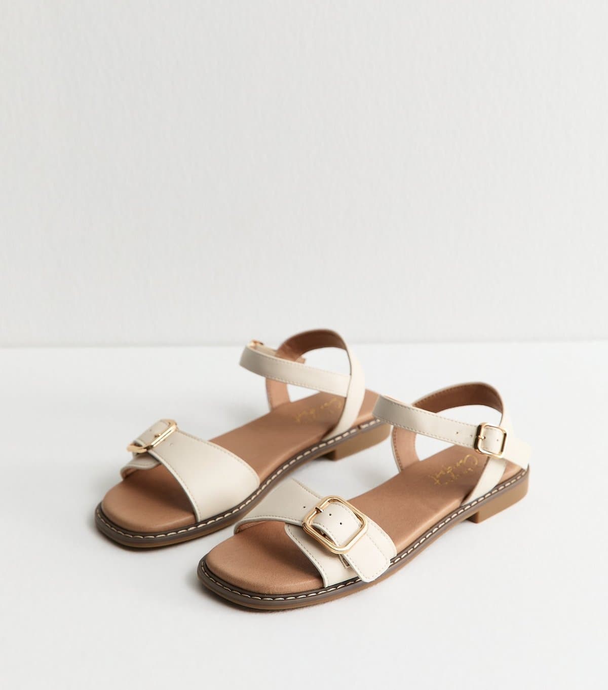 New Look Women's White Buckled Strap Faux Leather Sandals Vegan New Look