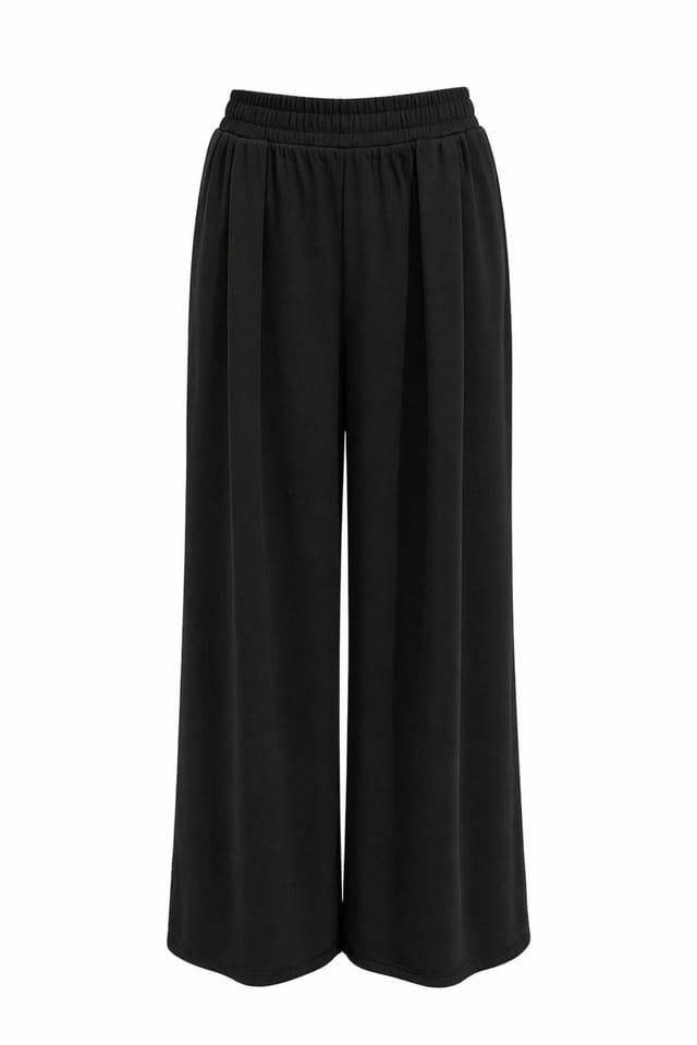 MixRay MixRay Women's High Waist Wide Leg Knit Co-Ord Set with Boat Neck in Black - 3
