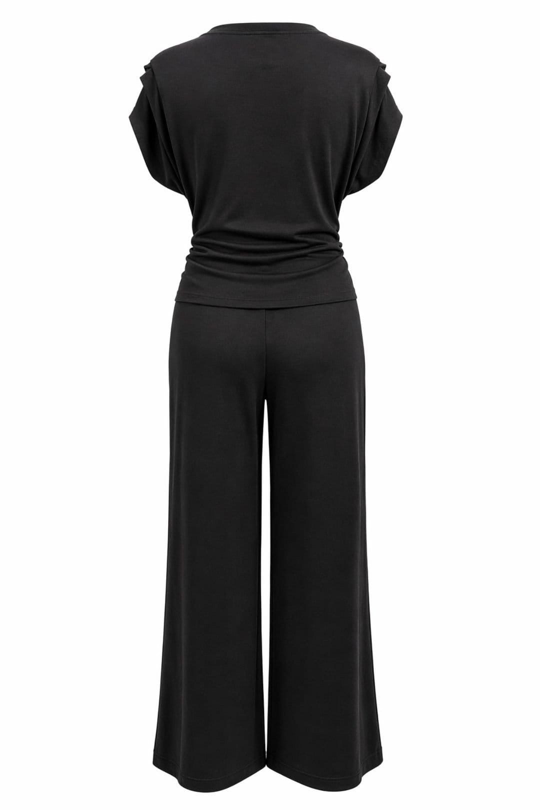 MixRay MixRay Women's High Waist Wide Leg Knit Co-Ord Set with Boat Neck in Black - 4