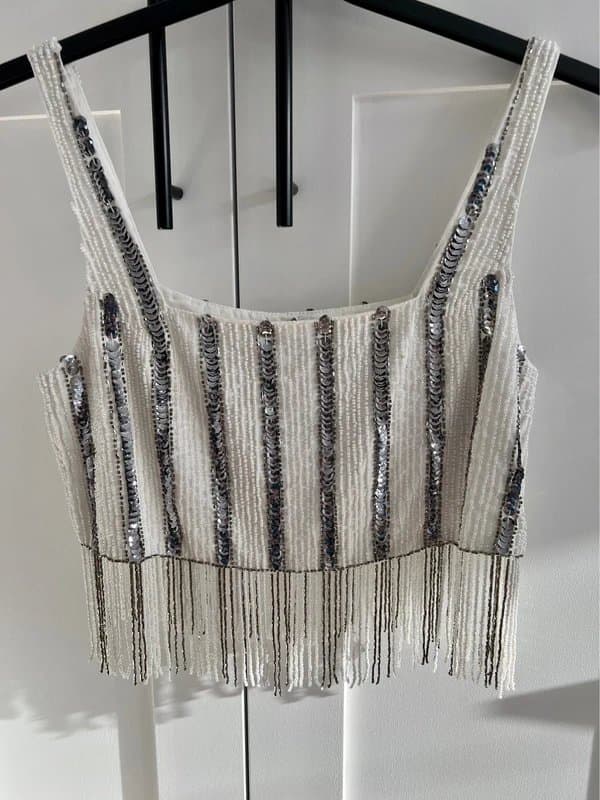 ASOS White sequin co-ord midi skirt with tassels RRP £130