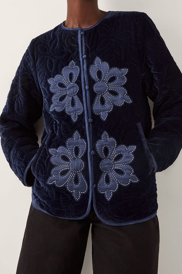 Monsoon Monsoon Women's Delilah Embroidered Velvet Quilted Jacket Blue - 3
