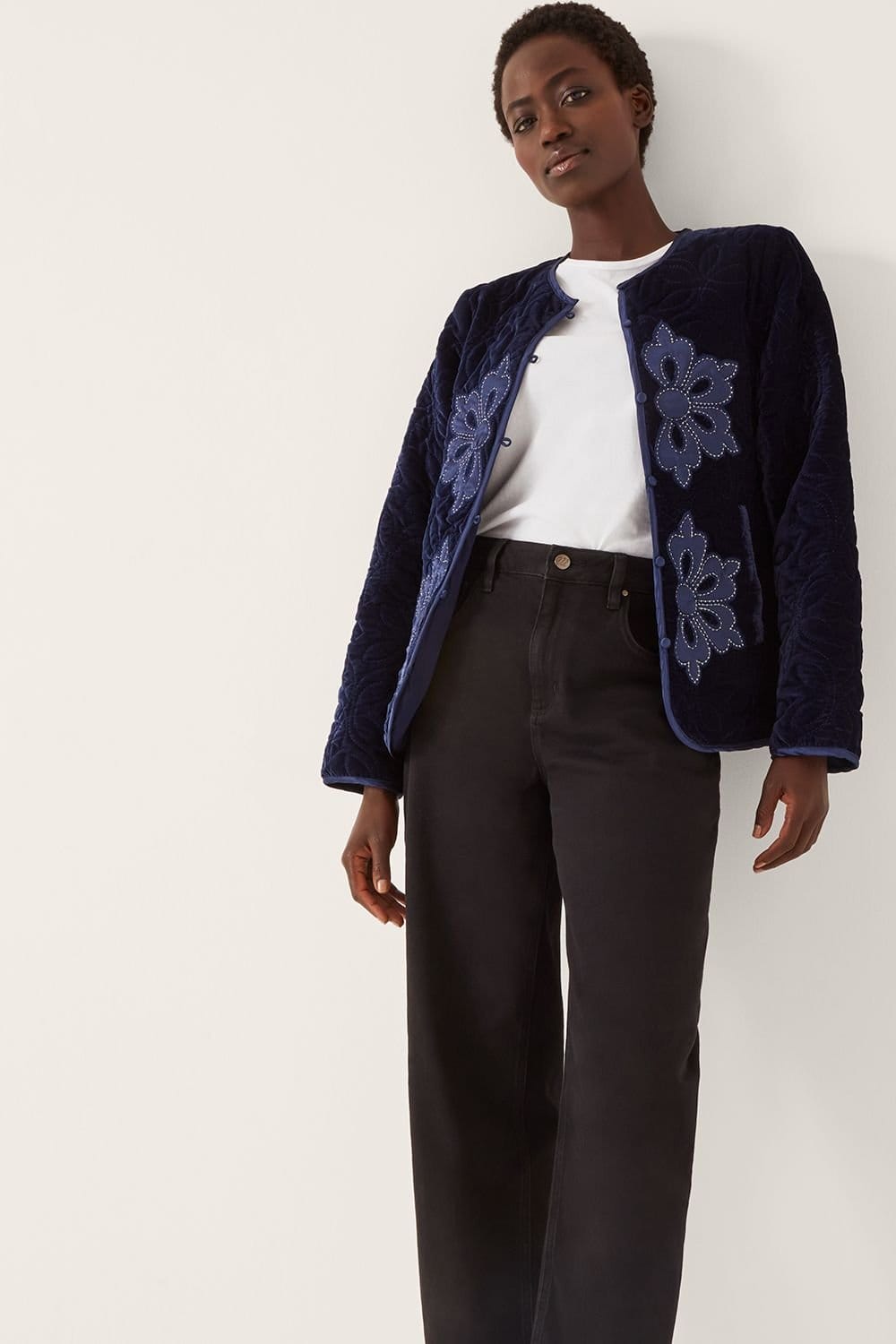 Monsoon Monsoon Women's Delilah Embroidered Velvet Quilted Jacket Blue - 4