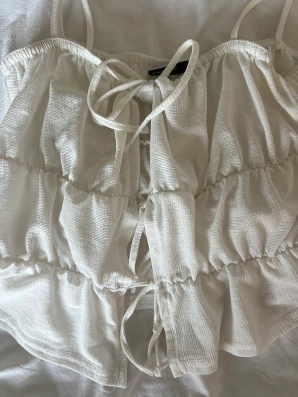 ASOS Design White ruffle tie cami top