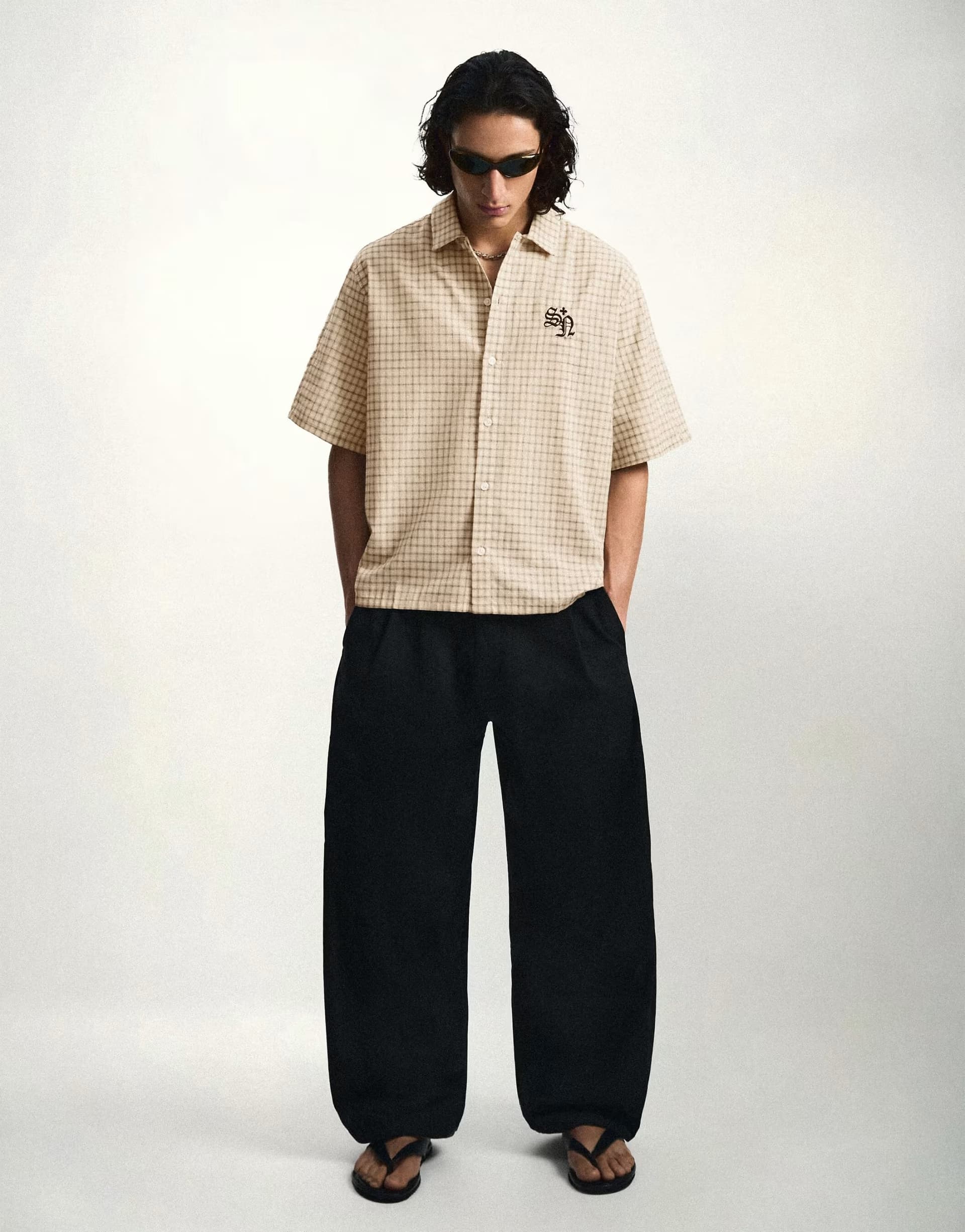 ASOS Bershka Darted barrel leg trousers in black