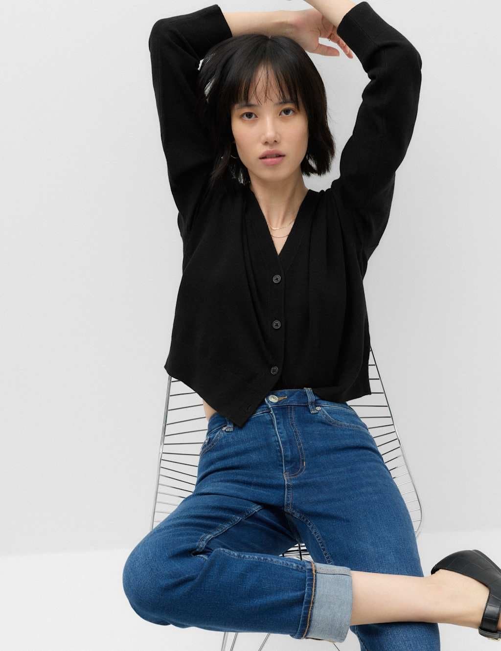 Marks & Spencer M&S V Neck Button Front Relaxed Cardigan Black