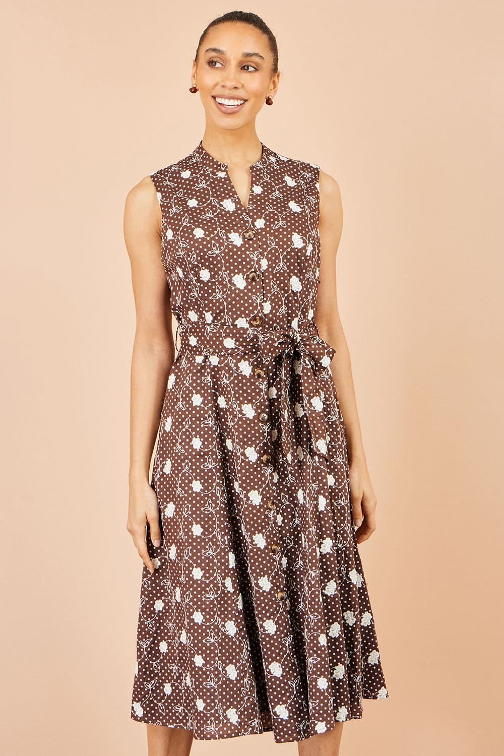 Yumi Yumi Women's Cotton Embroidery Shirt Dress in Brown