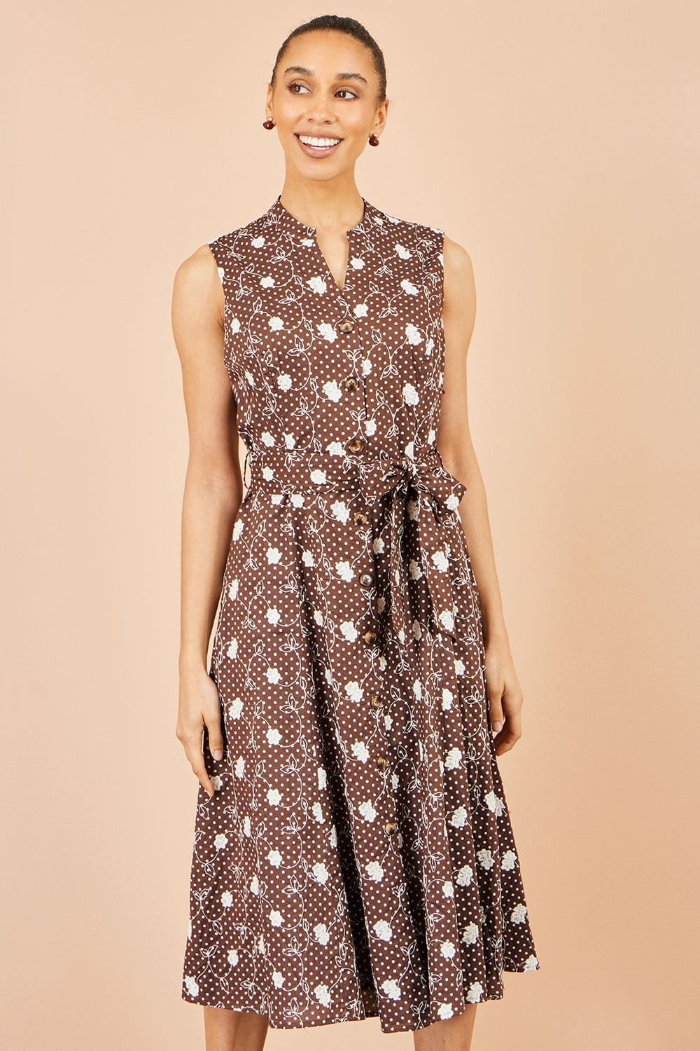 Yumi Women's Cotton Embroidery Shirt Dress in Brown