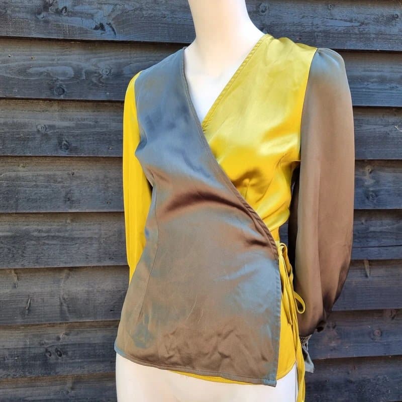 Never Fully Dressed Never Fully Dressed Wrap Top in Greenfinch and Moss Puffed Sleeves Ruched cuffs size 12