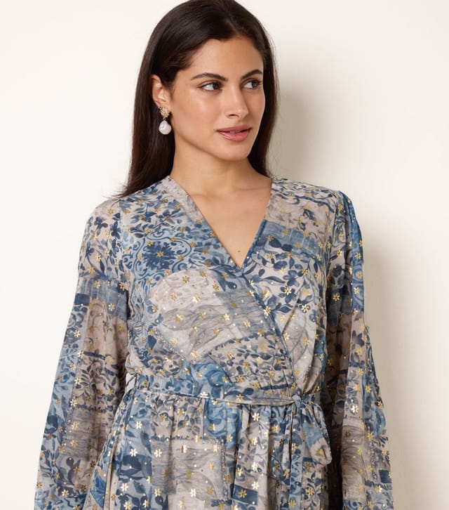 Blue Vanilla Women's Blue Floral Foil Patchwork Print Mini Dress Blue Vanilla New Look - 3