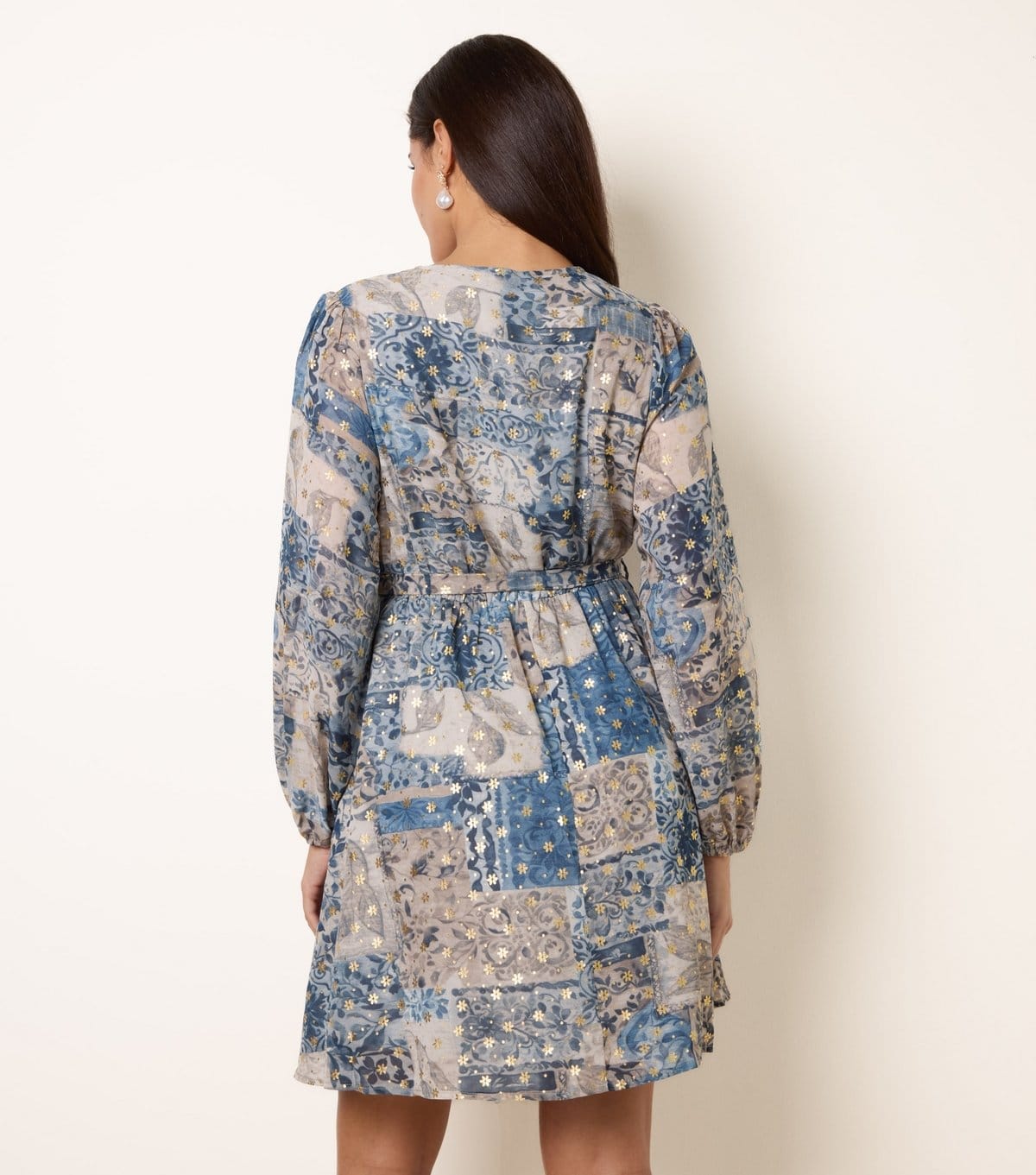 Blue Vanilla Women's Blue Floral Foil Patchwork Print Mini Dress Blue Vanilla New Look - 4