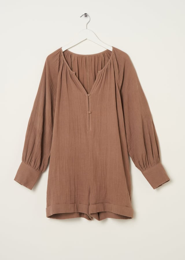 Truly Truly Women's Cotton Cheesecloth Playsuit in Camel - 3