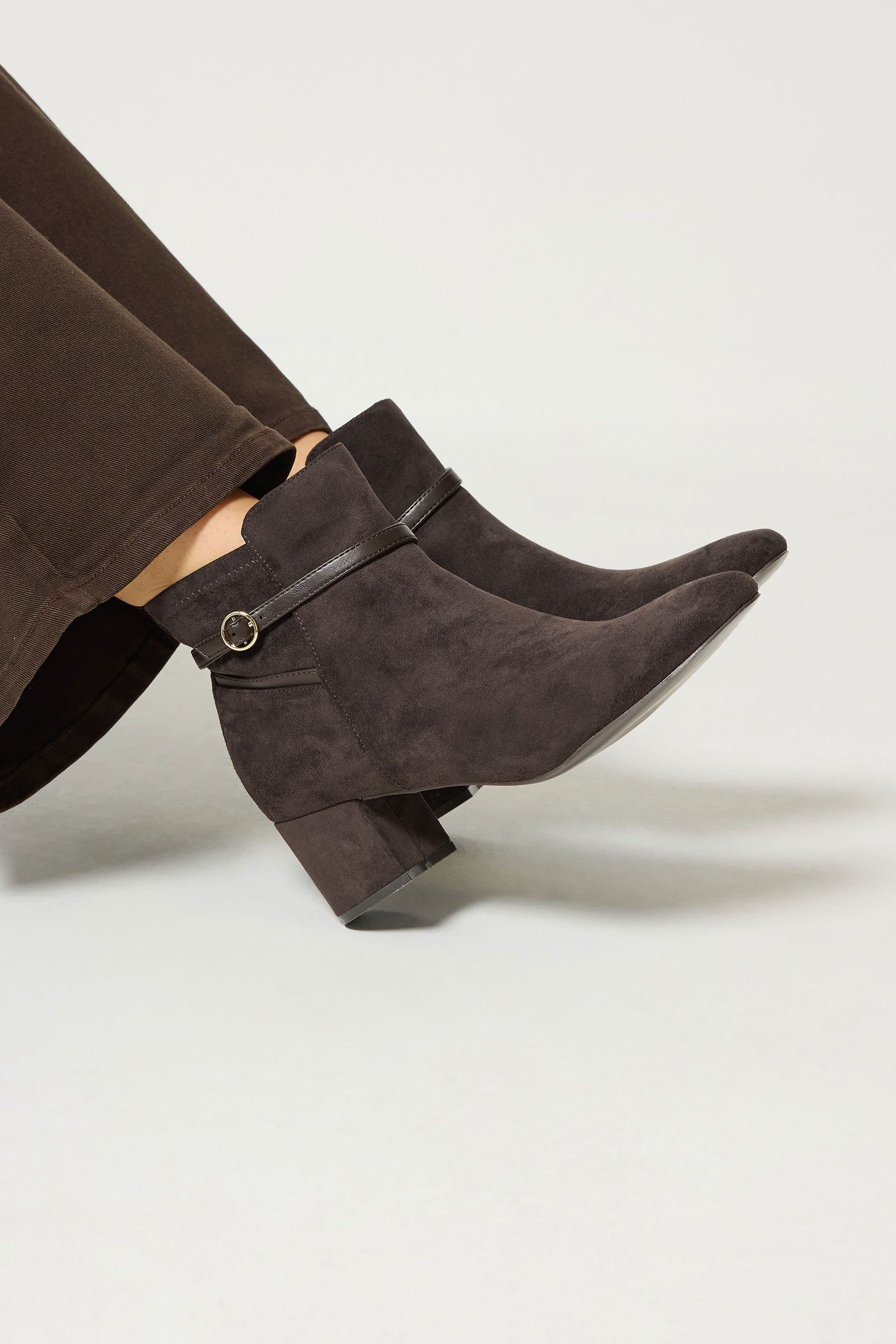 Long Tall Sally Long Tall Sally Women's Buckle Detail Ankle Boots In Standard Fit in Brown