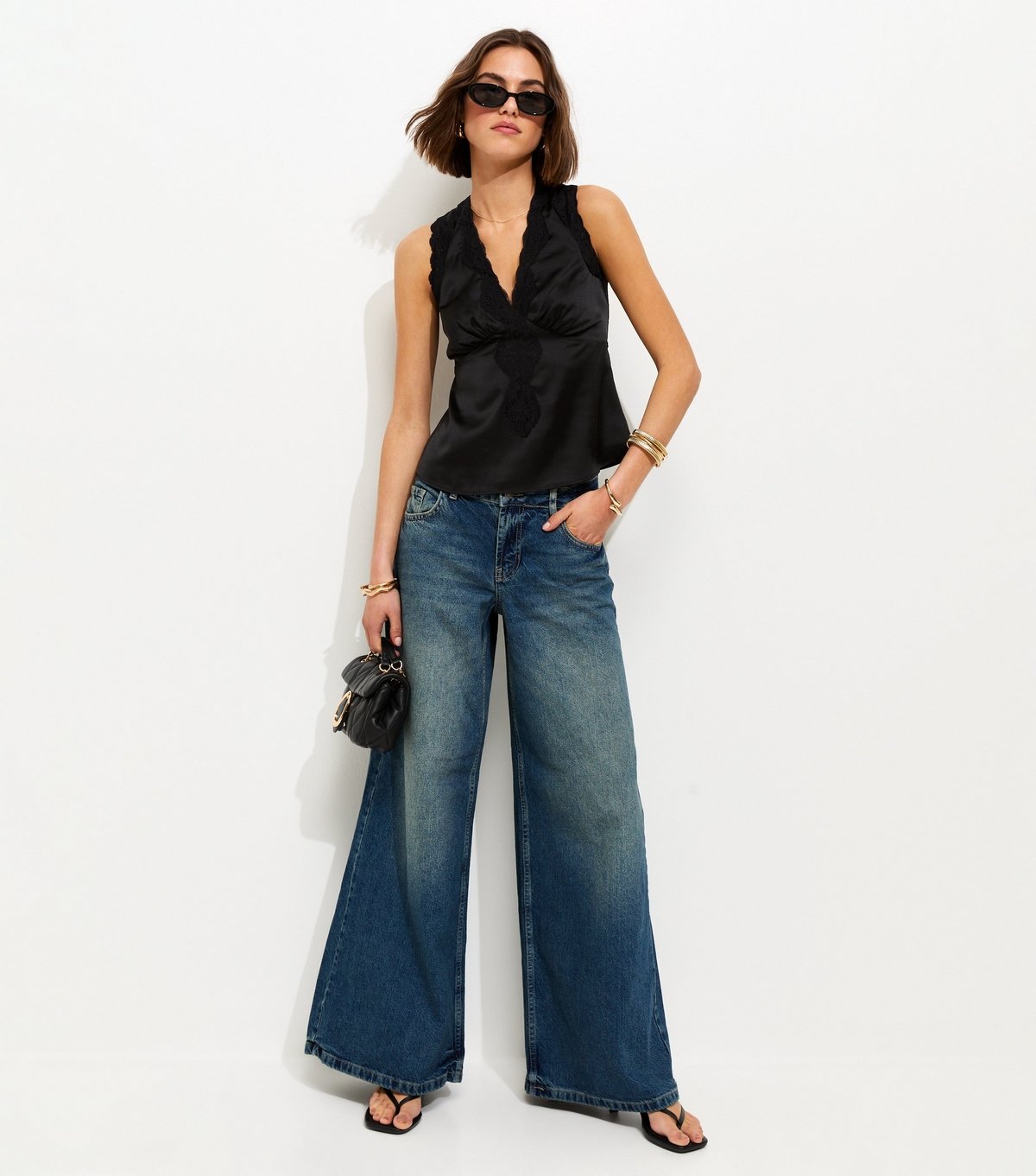 New Look Women's Black Satin Lace Trim Sleeveless Top New Look - 3