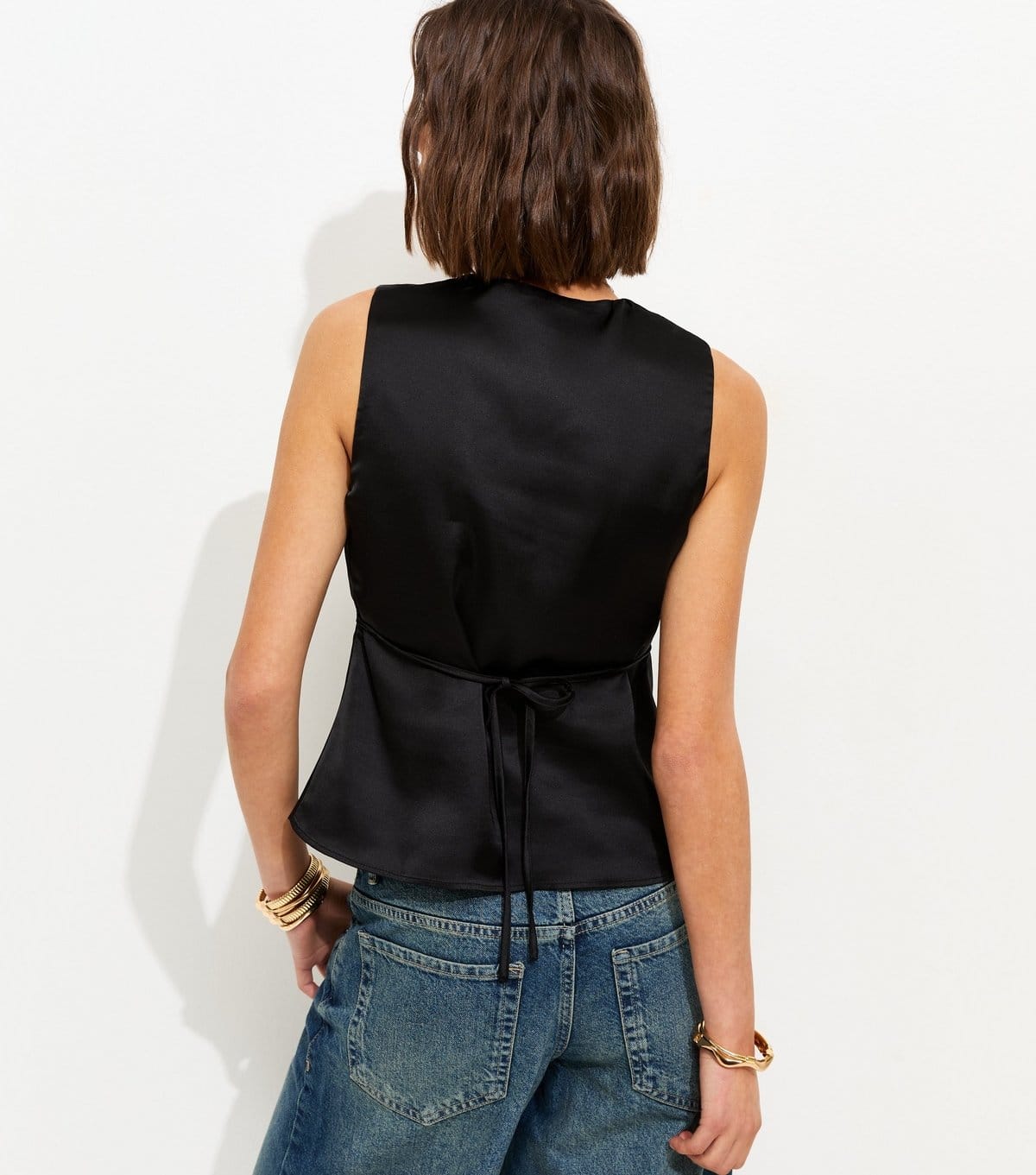 New Look Women's Black Satin Lace Trim Sleeveless Top New Look - 4