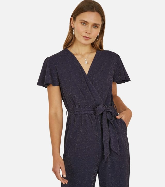 Yumi Women's Navy Belted Sparkle Jumpsuit Yumi New Look - 2