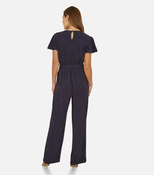 Yumi Women's Navy Belted Sparkle Jumpsuit Yumi New Look - 3