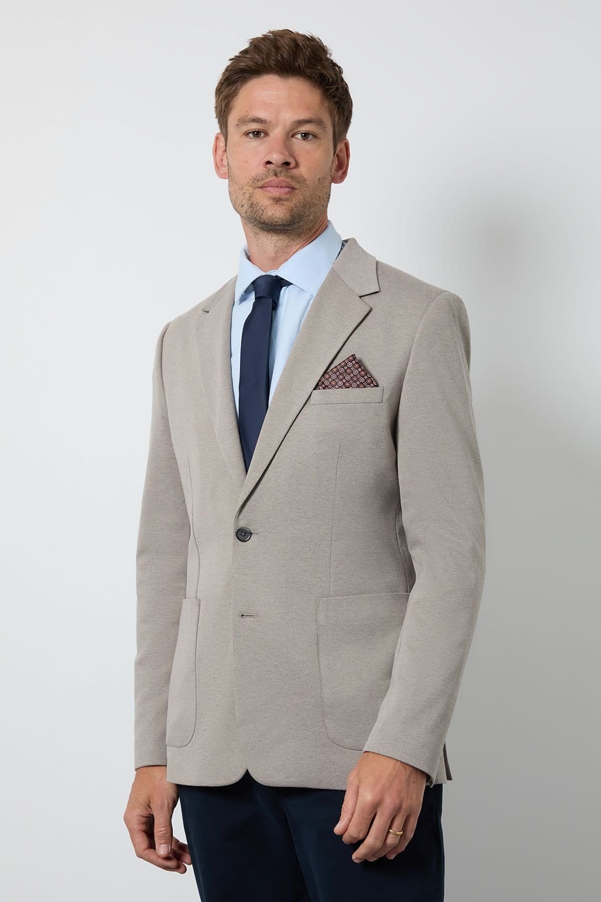 Burton Men's Neutral Birdseye Patch Pocket Slim Fit Blazer