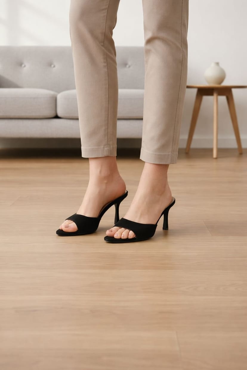 Truffle Collection Truffle Collection Women's Heeled Mules Slip On Polyurethane Kitten Heel Summer Shoes in True Black - 1