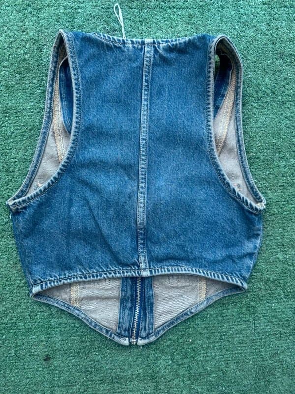 Bershka Bershka Denim Zip Up Vest Top Blue Cropped Waistcoat Size XS