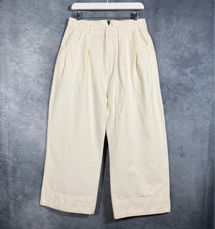 Free People Free People Women’s Sweet Talk Chino Trousers Size 4 – Cream Cotton Linen Cropped Wide Leg BNWT