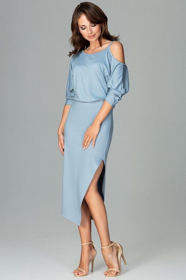 Love Lace Love Lace Women's Asymmetrical One Shoulder Evening Dress with Slit in Blue - 2