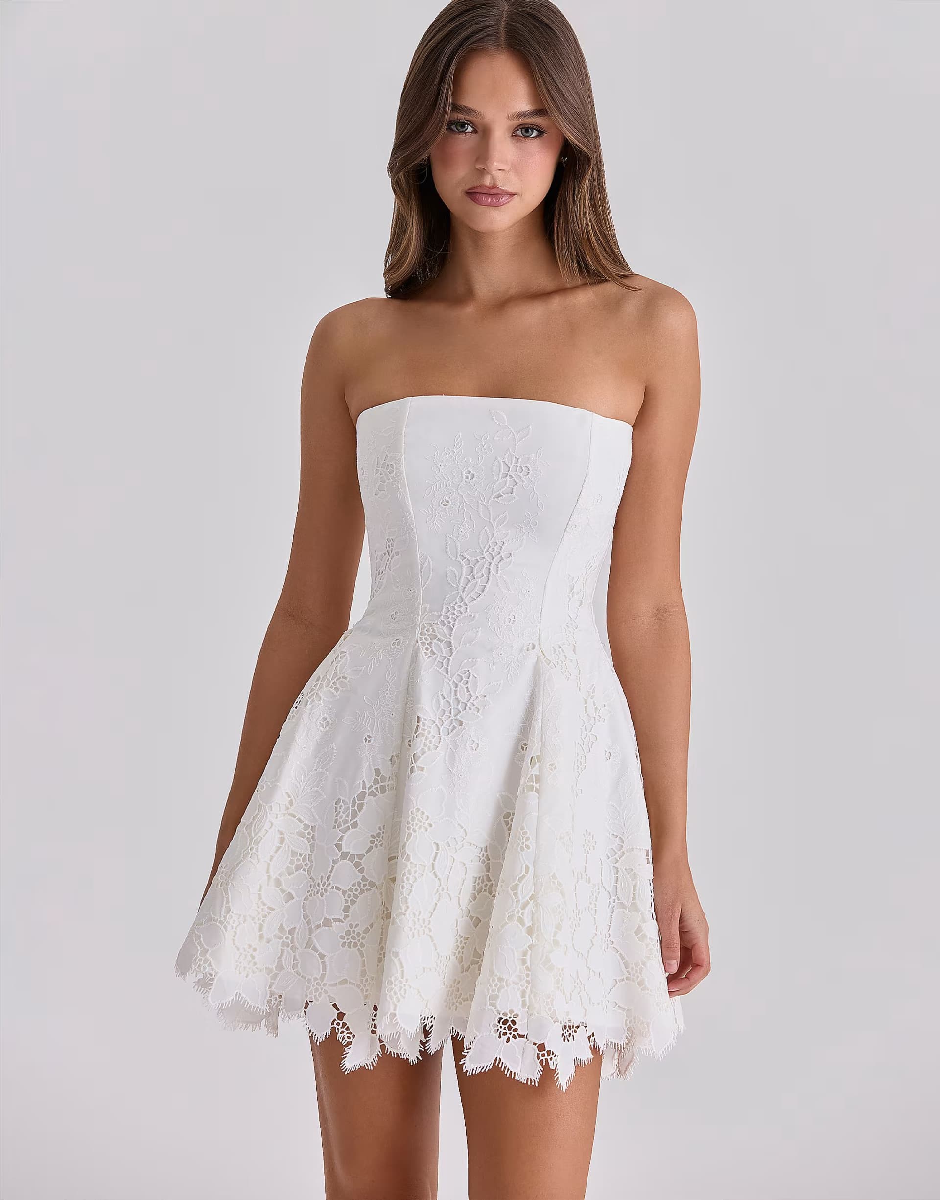 ASOS House of CB Jemima white strapless custom lace broderie anglaise mini dress in white