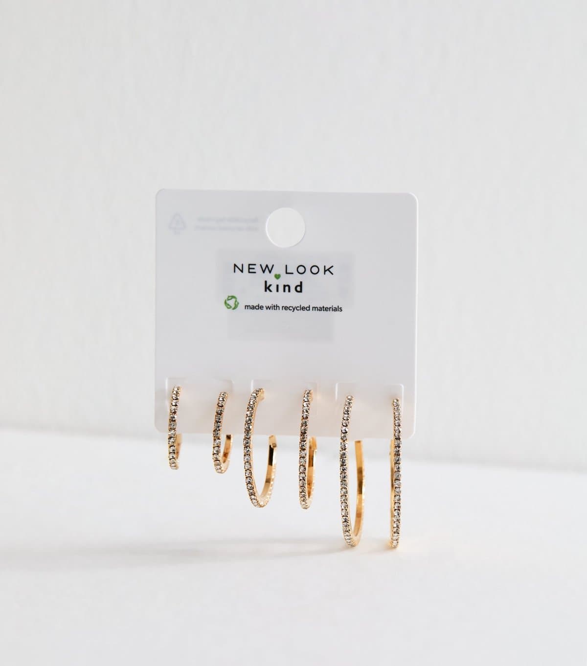 New Look Gold Tone Pack Of 3 Mixed Size Diamantè Hoop Earrings New Look