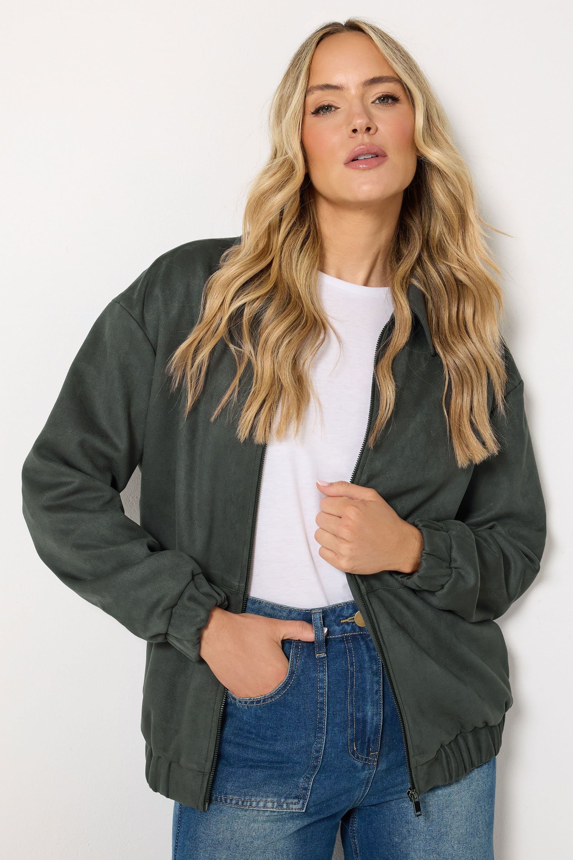 Long Tall Sally Long Tall Sally Women's Tall Faux Suede Collared Jacket in Grey