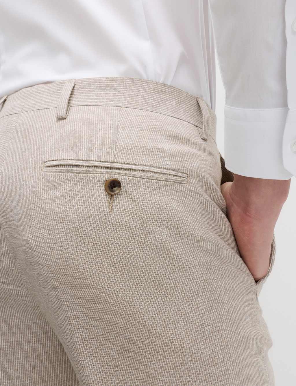 Marks & Spencer M&S Tailored Fit Cotton Linen Striped Suit Trousers Neutral - 4